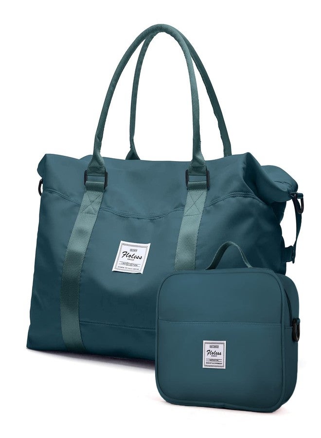HYC00 Travel Duffel Bags for Women,Weekender Overnight Bag with Wet Pocket & Toiletry Bag,Carry On Personal Item Bag,Travel Tote Gym Bag,Peacock Blue,Large - Image 1